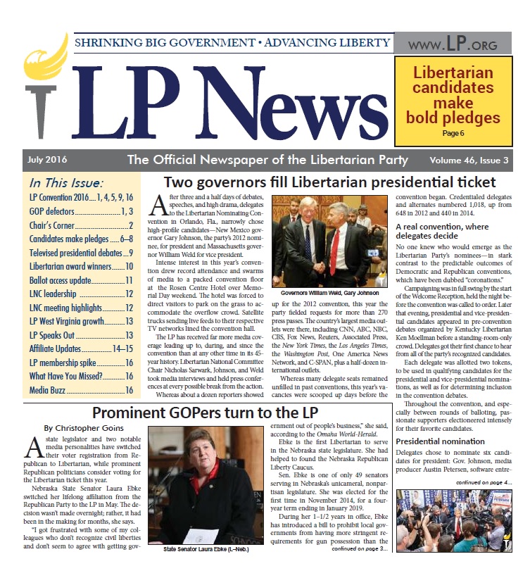 LP News July 2016 issue, front page (image)
